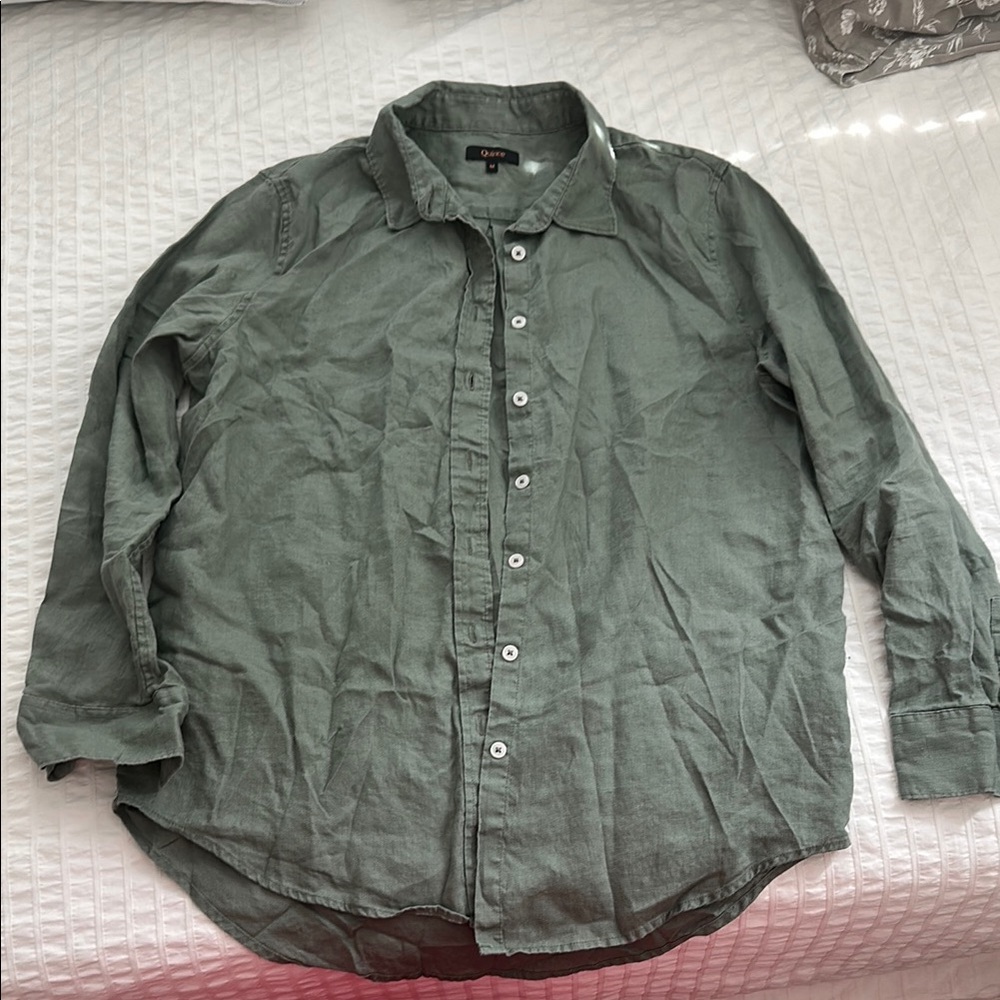 Quince Linen Green Button Down Shirt Relaxed Fit